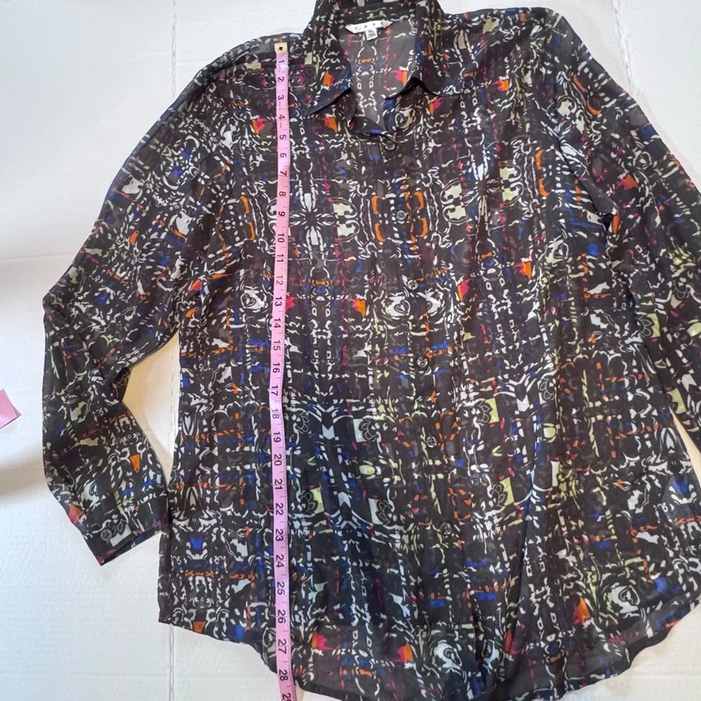 CABi XL Sheer Abstract Print Button Down Blouse Multicolor Career Top - Picture 5 of 12